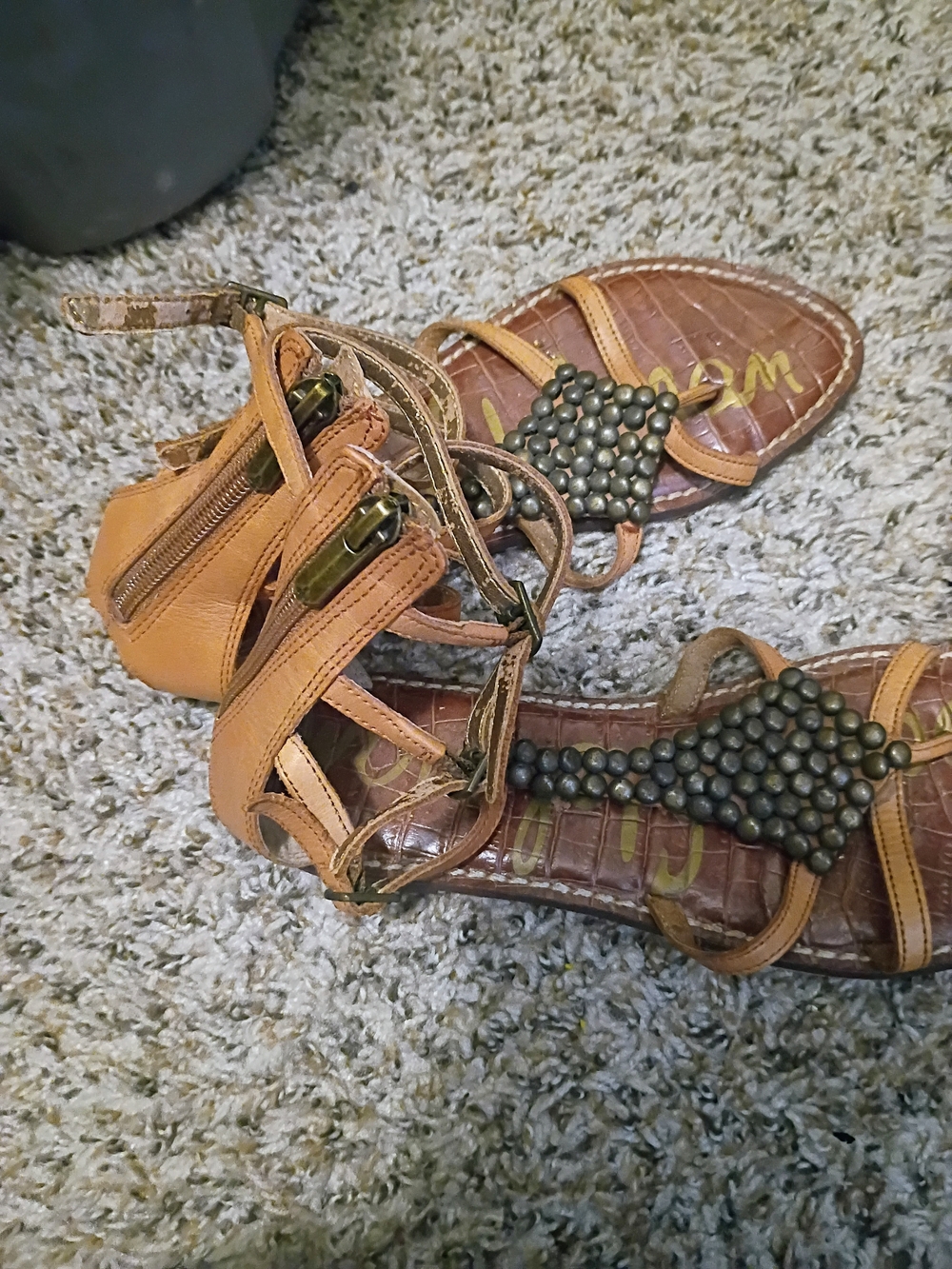 Women's Tan Beaded Gladiator Belt Sandal Straps